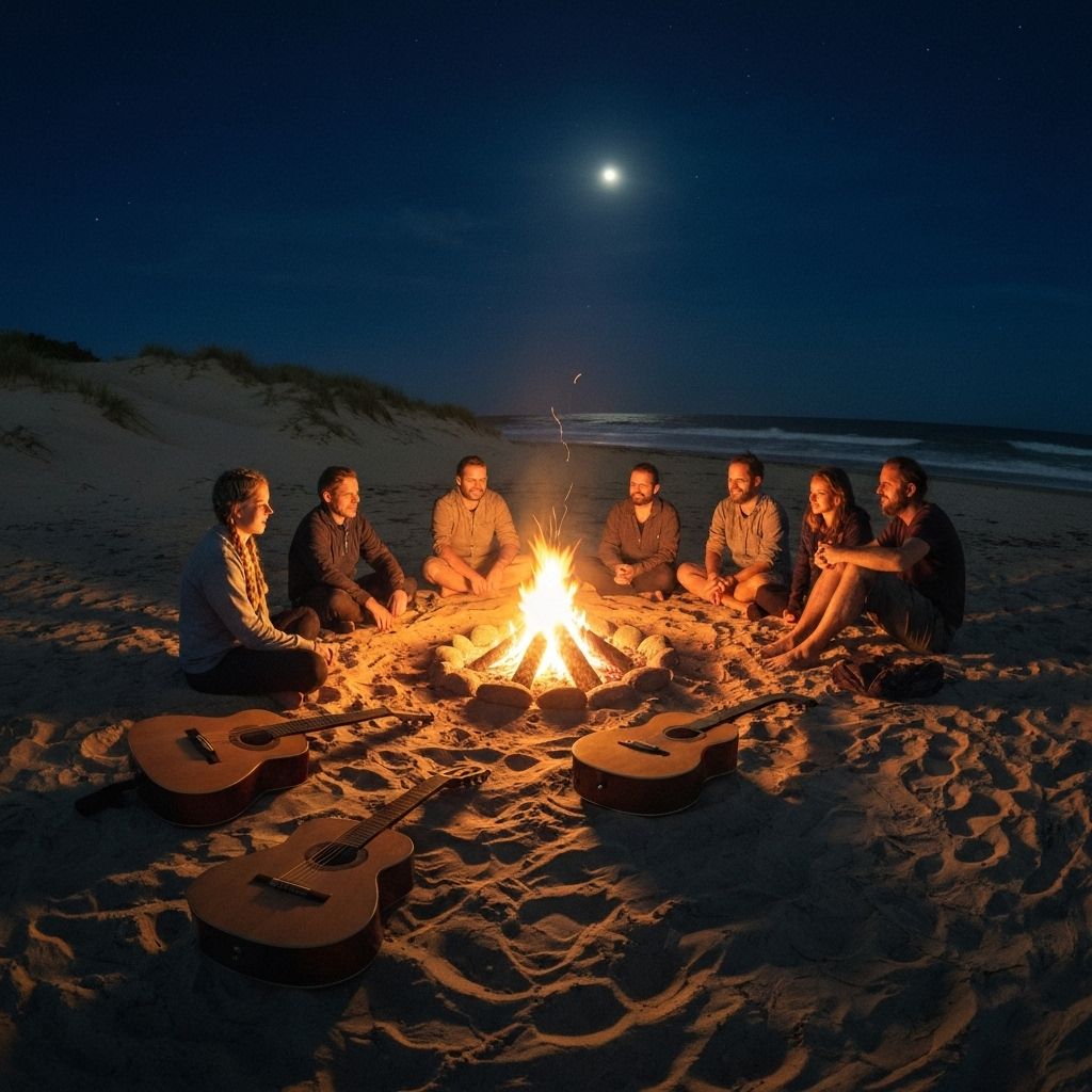 Beach bonfire gathering